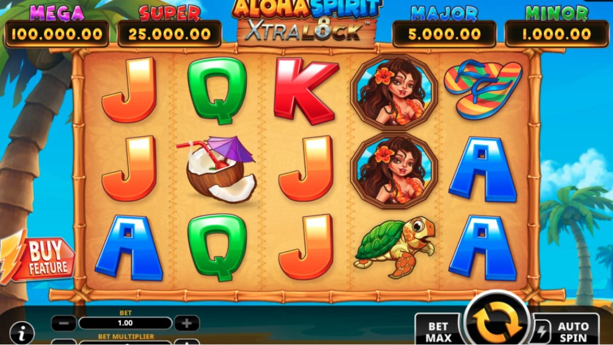 Title screen for Aloha Spirit XtraLock slot game