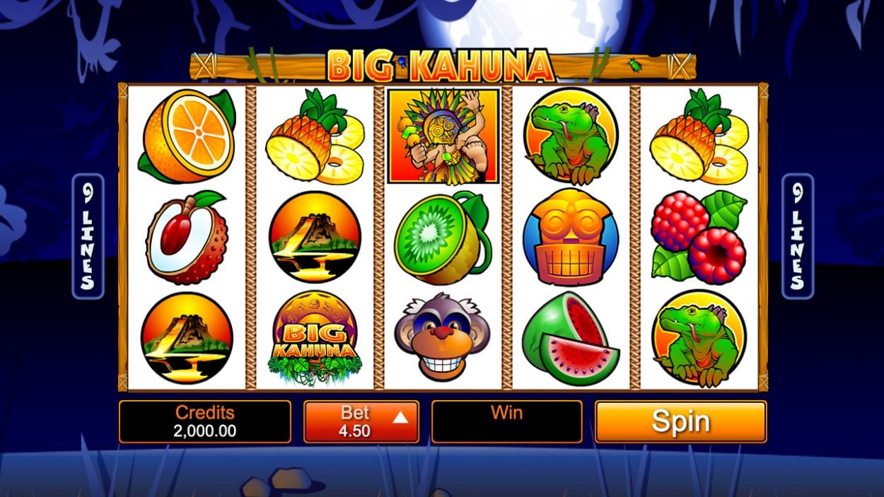 Title screen for Big Kahuna slot game