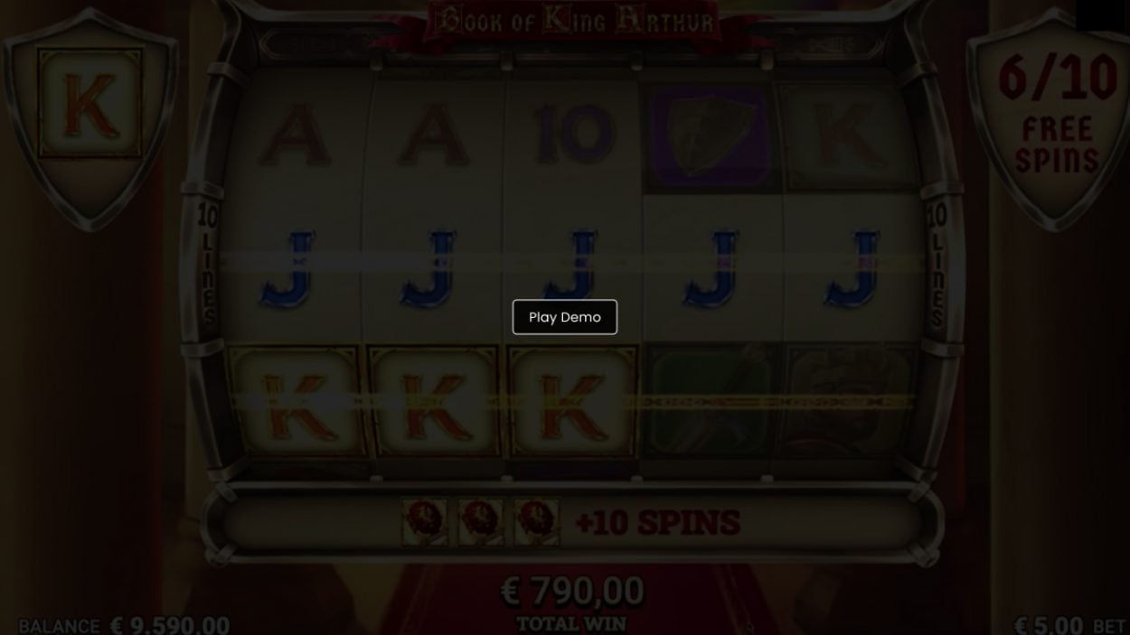 Title screen for Book of King Arthur slot game