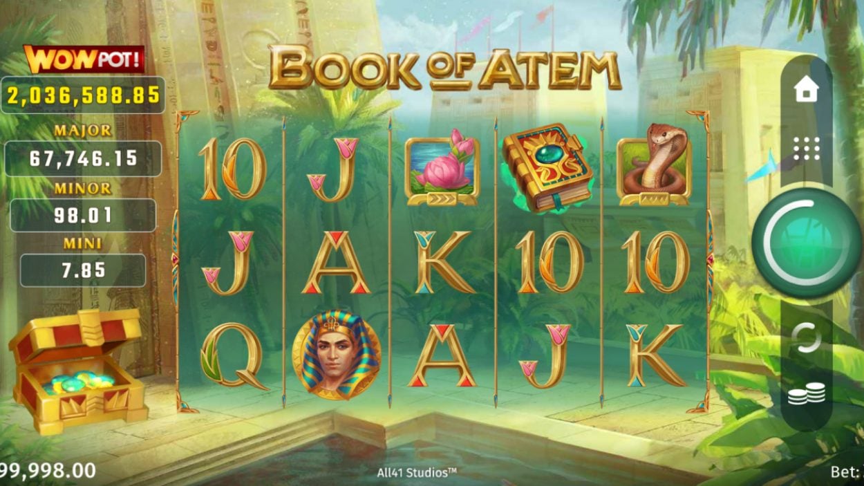 Title screen for Book of Atem WowPot slot game