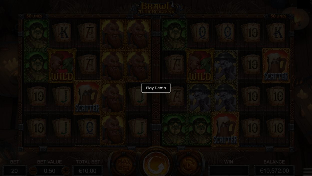 Title screen for Brawl at the Red Cap Inn Slots Game