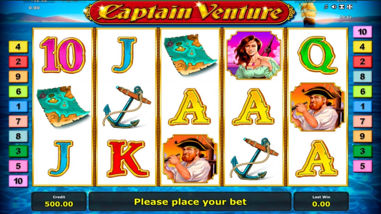 Title screen for Captain Venture slot game