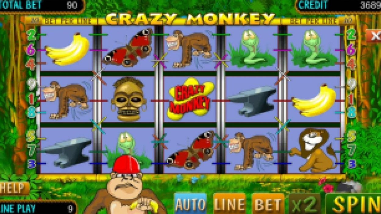 Title screen for Crazy Monkey slot game