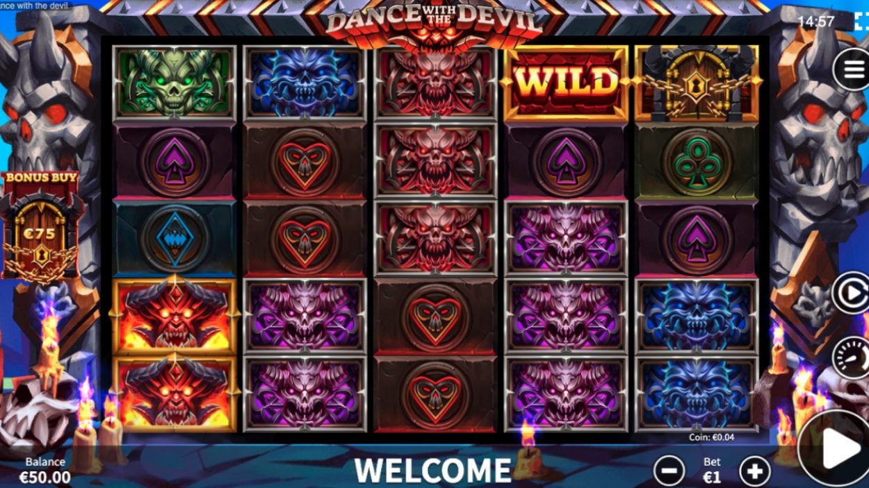 Title screen for Dance with the Devil slot game
