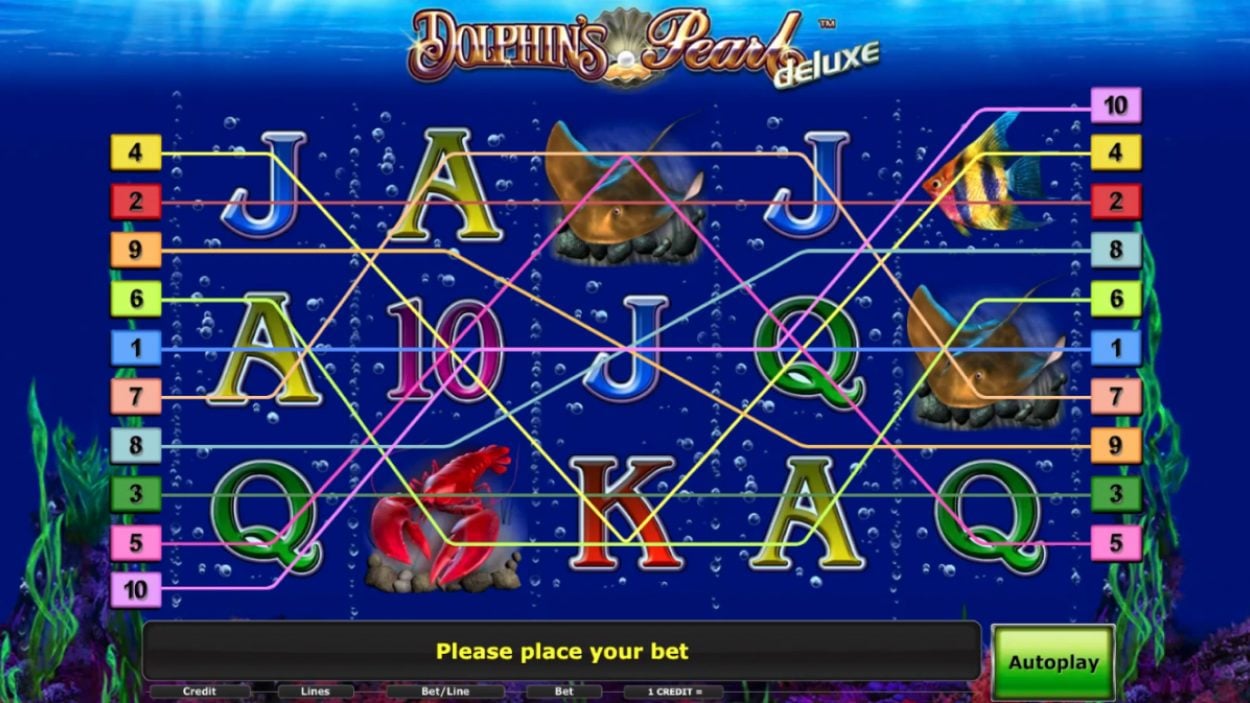 Title screen for Dolphin’s Pearl Deluxe slot game