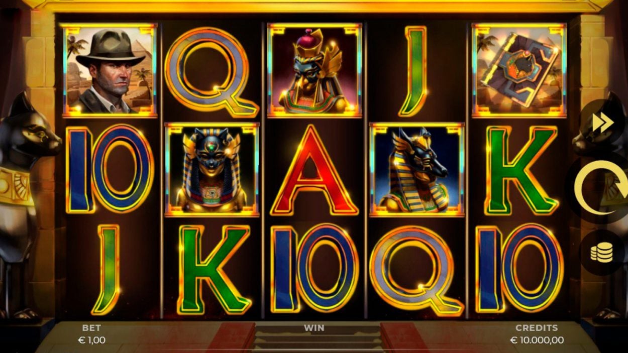 Title screen for Ed Jones and Book of Bastet slot game