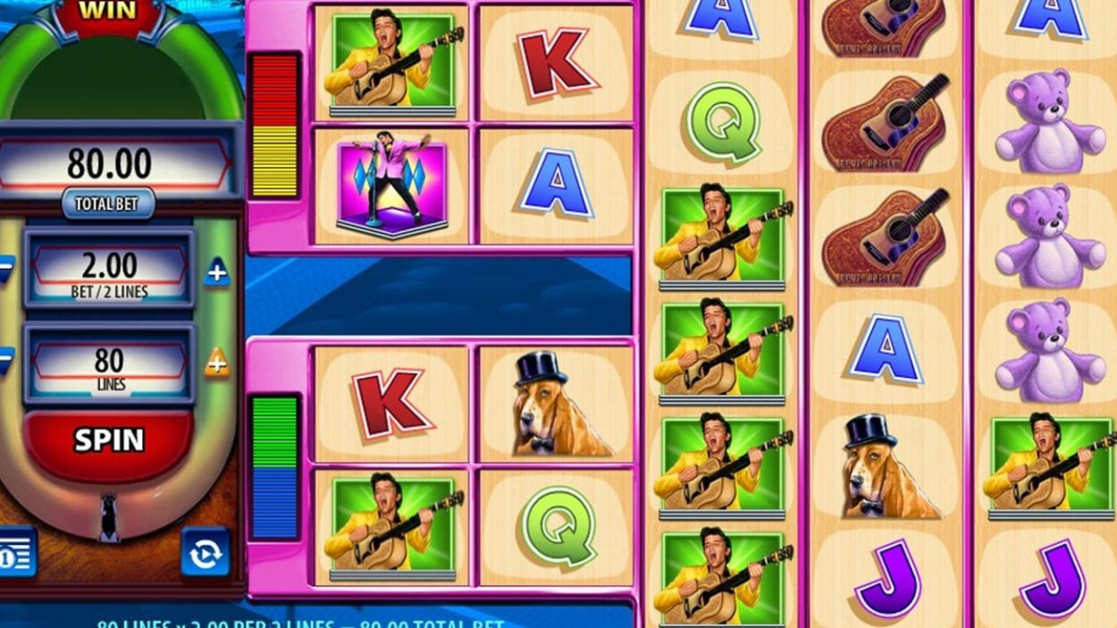 Title screen for Elvis the King Lives Slots Game