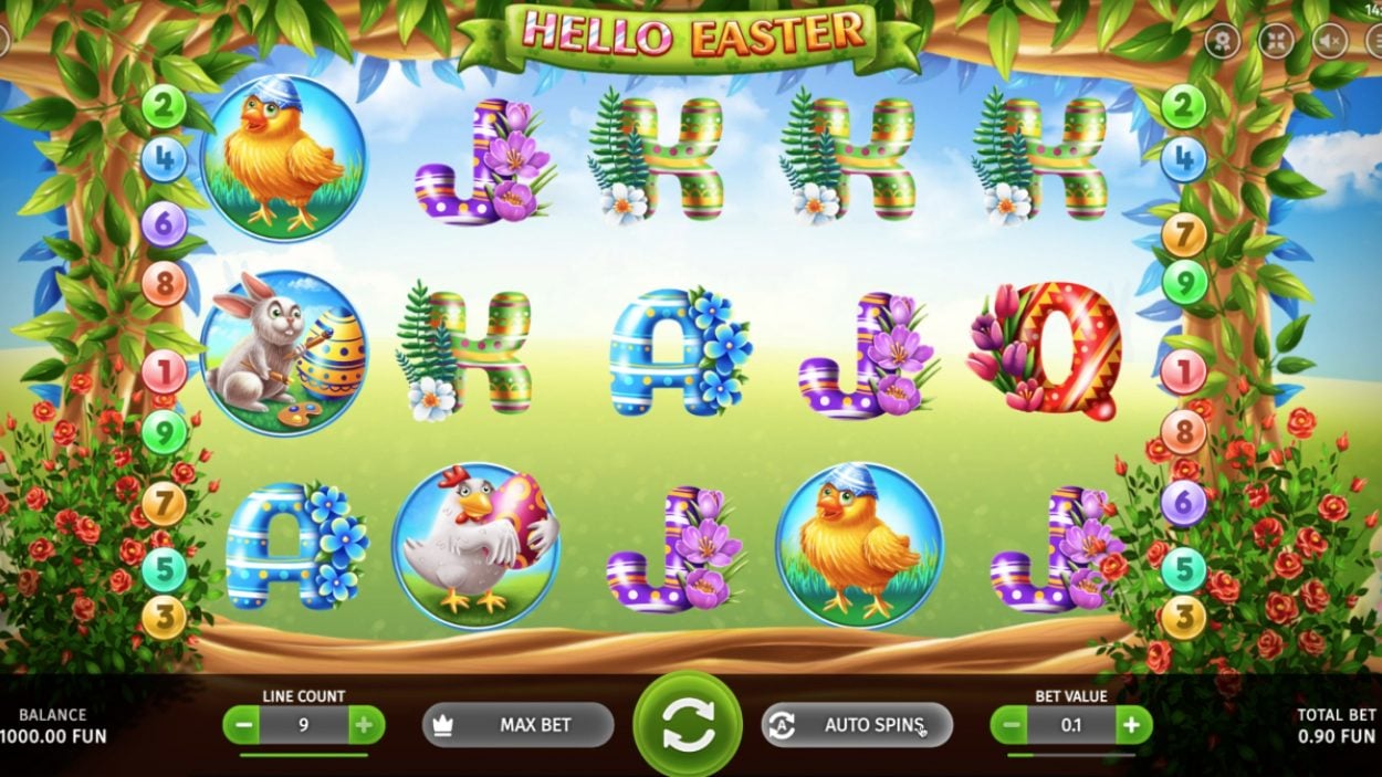 Title screen for Hello Easter slot game