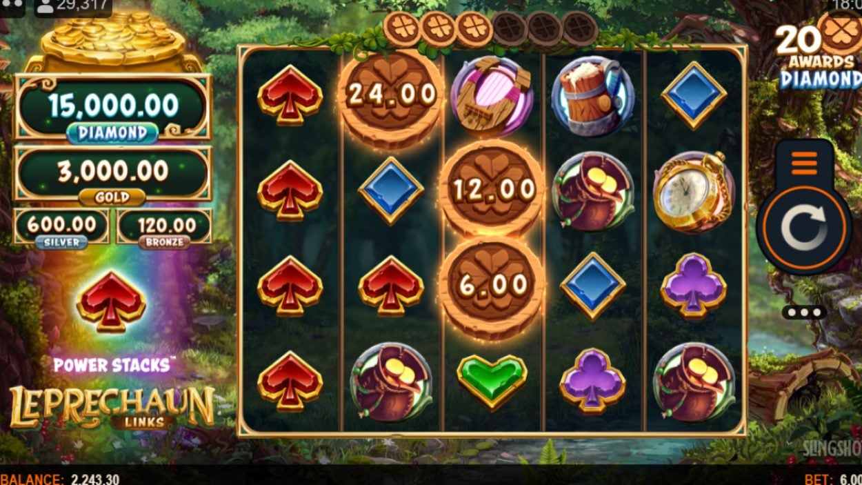 Title screen for Leprechaun Links slot game
