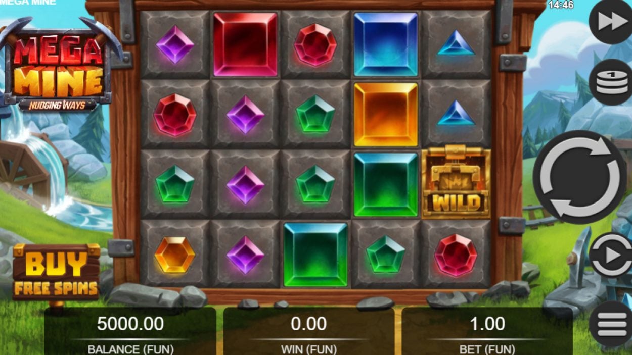 Title screen for Mega Mine: Nudging Ways slot game