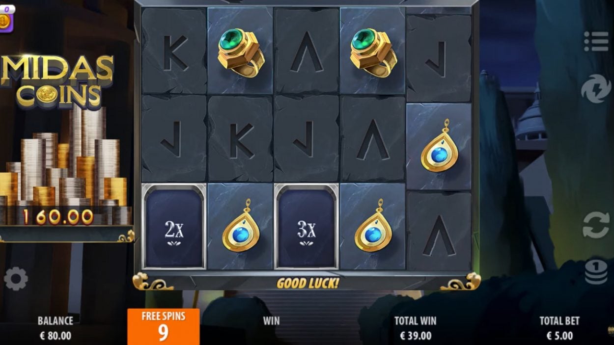 Title screen for Midas Coins slot game