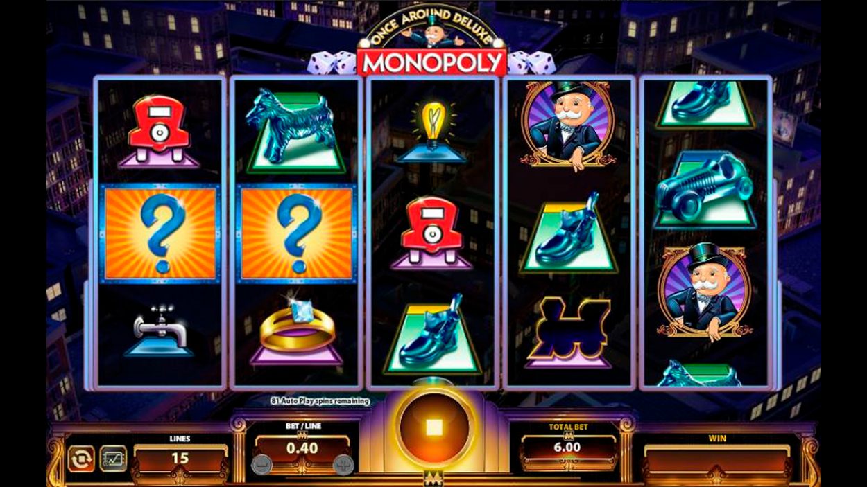 Title screen for Monopoly Once Around Deluxe Slots Game