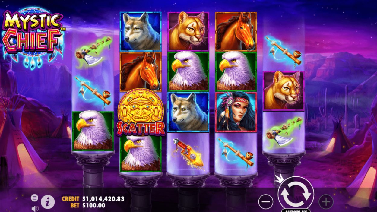 Title screen for Mystic Chief slot game