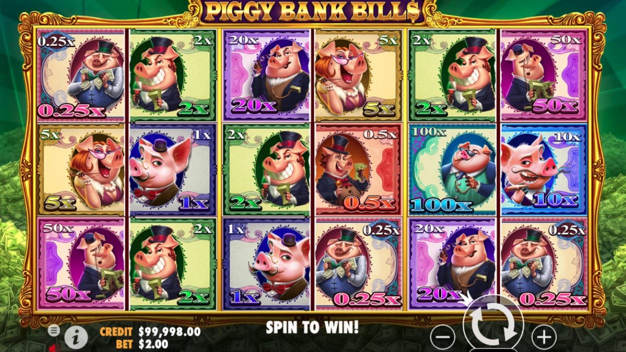 Title screen for Piggy Bank Bills slot game