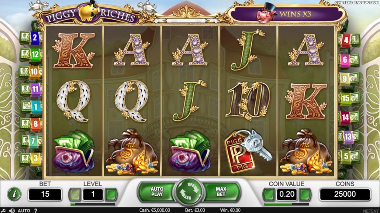 Title screen for Piggy Riches slot game