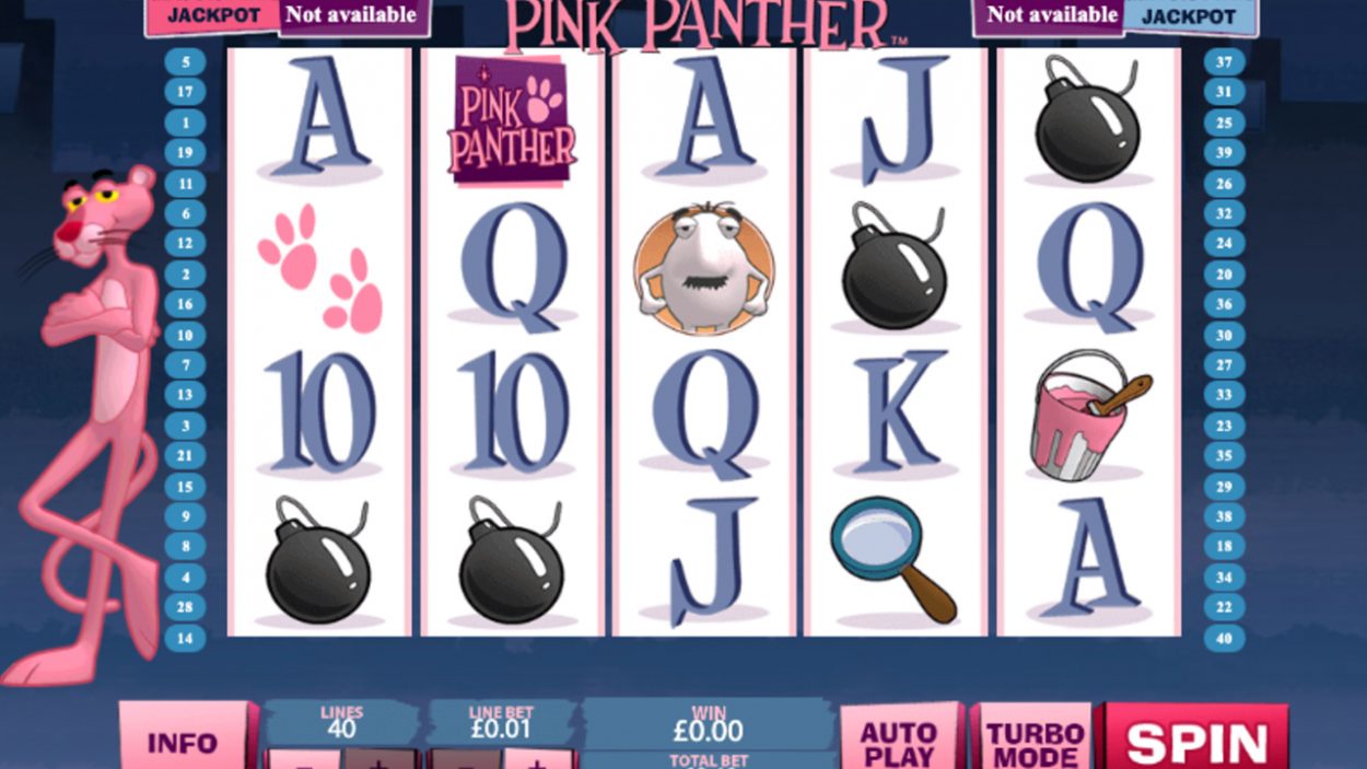 Title screen for Pink Panther slot game