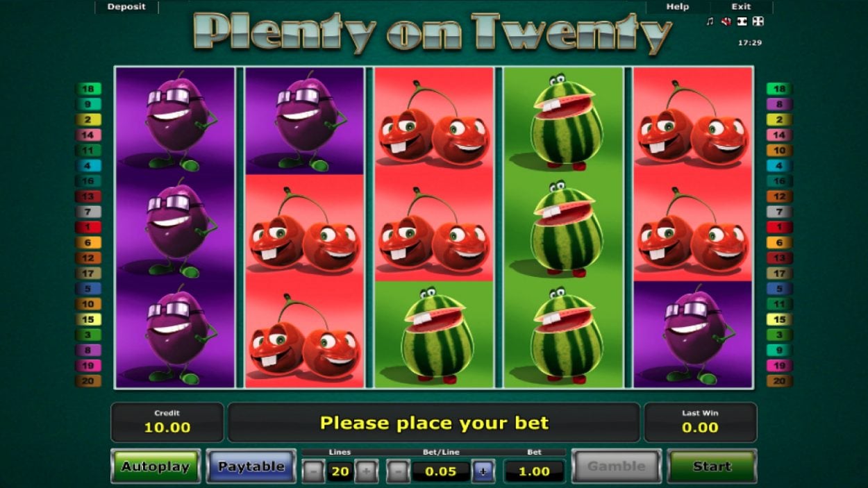 Title screen for Plenty on Twenty slot game