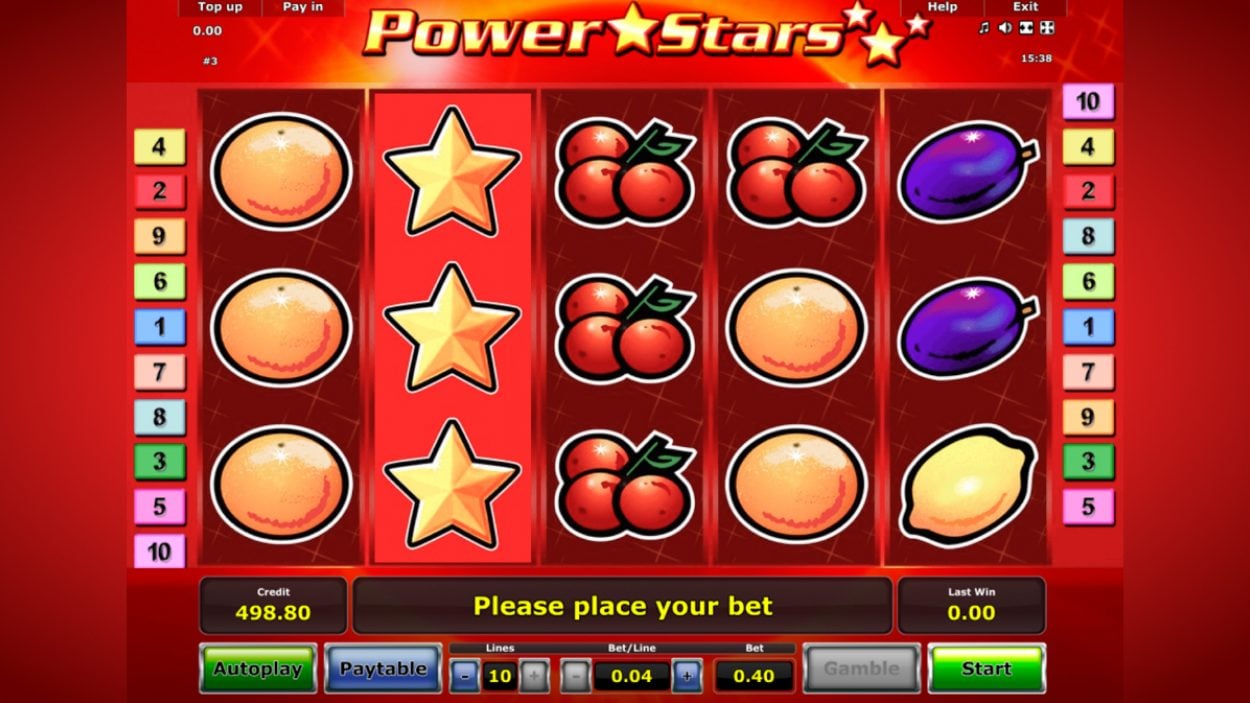 Title screen for Power Stars slot game