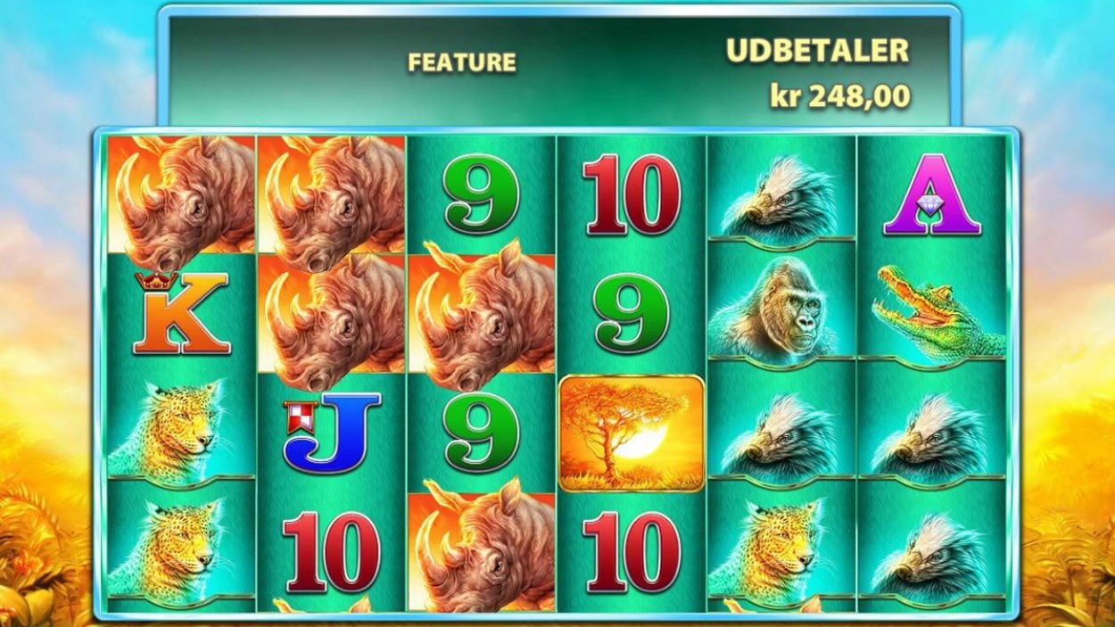 Title screen for Raging Rhino Slots Game