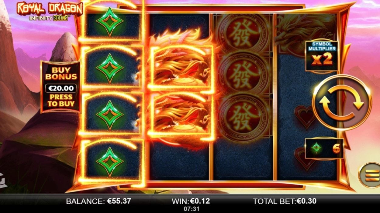 Title screen for Royal Dragon Infinity Reels slot game