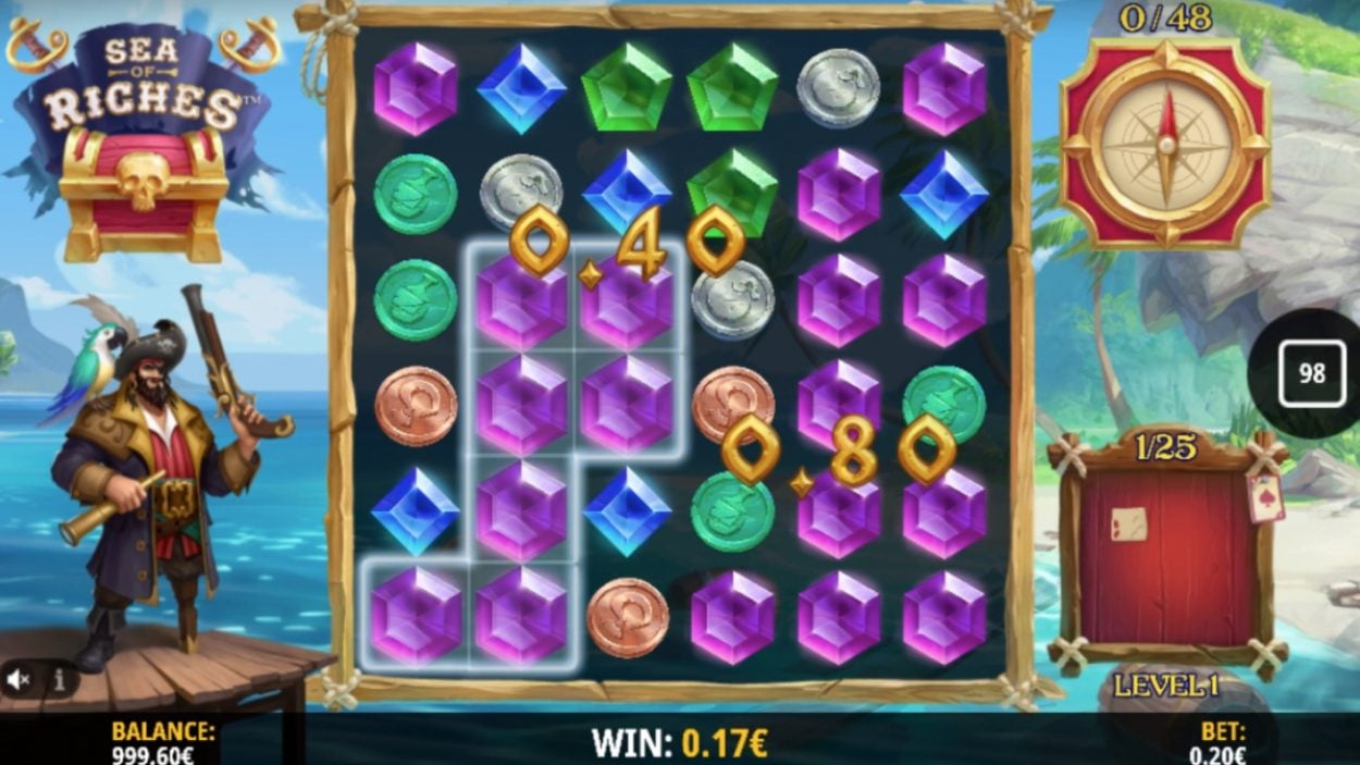 Title screen for Sea Of Riches slot game