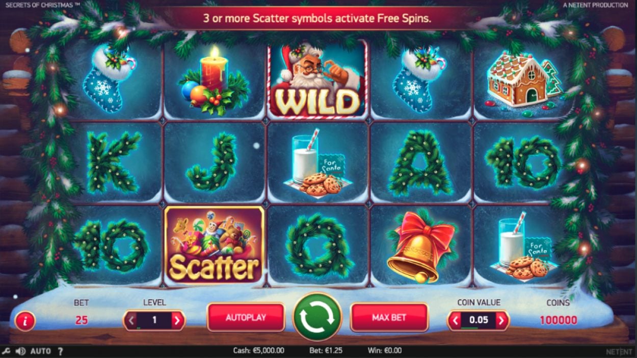 Title screen for Secrets of Christmas slot game