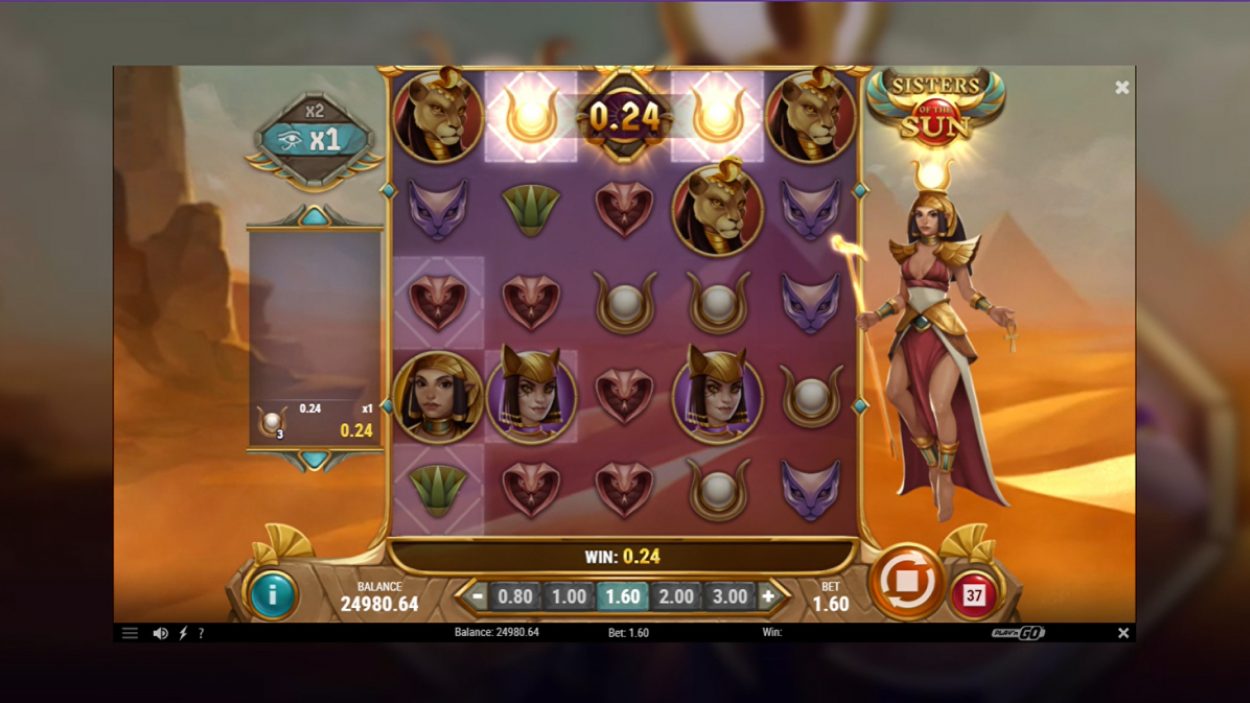 Title screen for Sisters of the Sun Slots Game