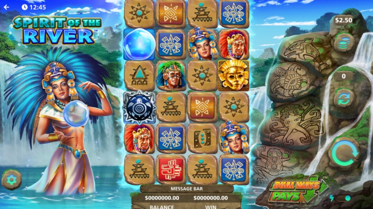 Title screen for Spirit of the River slot game