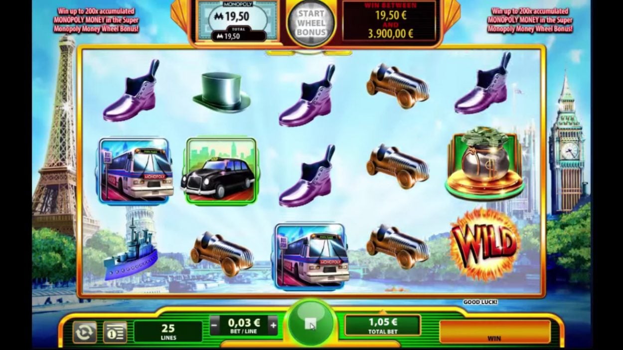 Title screen for Super Monopoly Money slot game