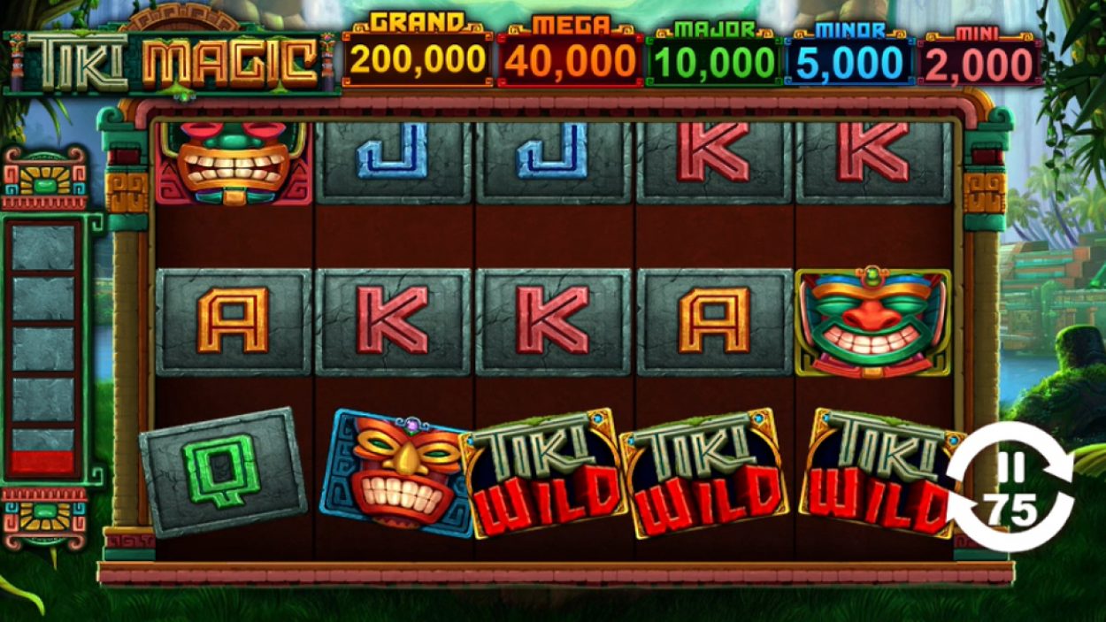 Title screen for Tiki Magic slot game