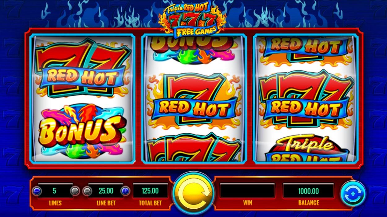 Title screen for Triple Red Hot 777 slot game