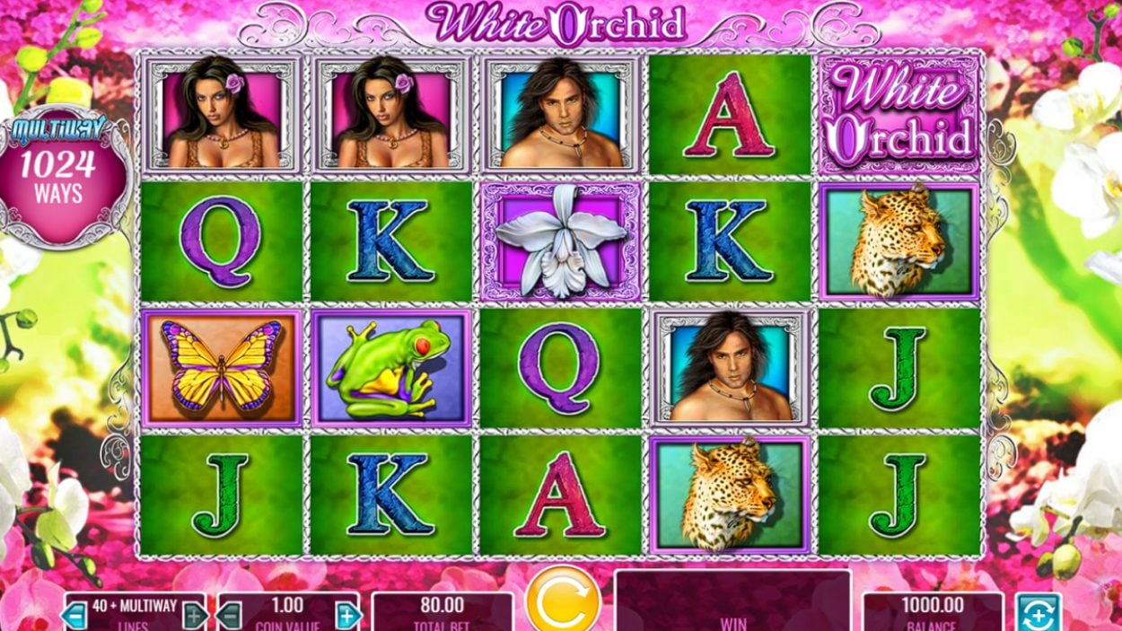 Title screen for White Orchid slot game