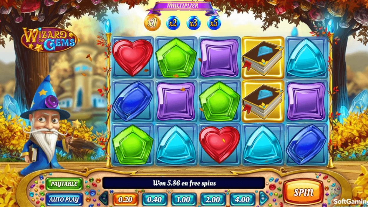 Title screen for Wizard Of Gems Slots Game