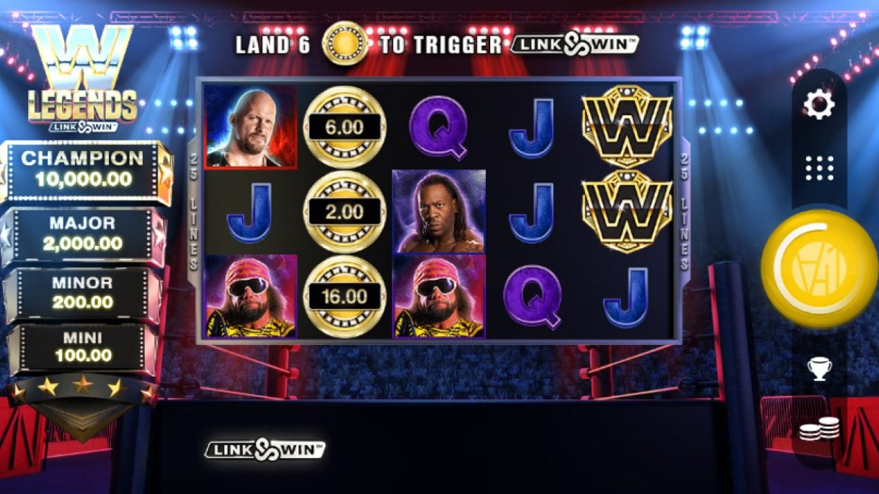 Title screen for WWE Legends: Link and Win slot game