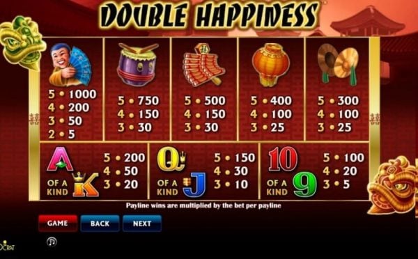 Double happiness paytable
