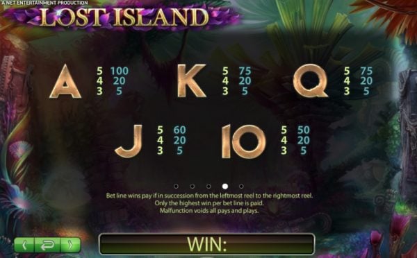 Lost island paytable