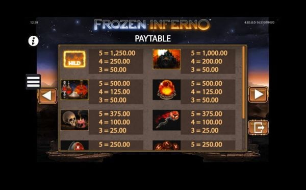 Frozen Inferno paytable