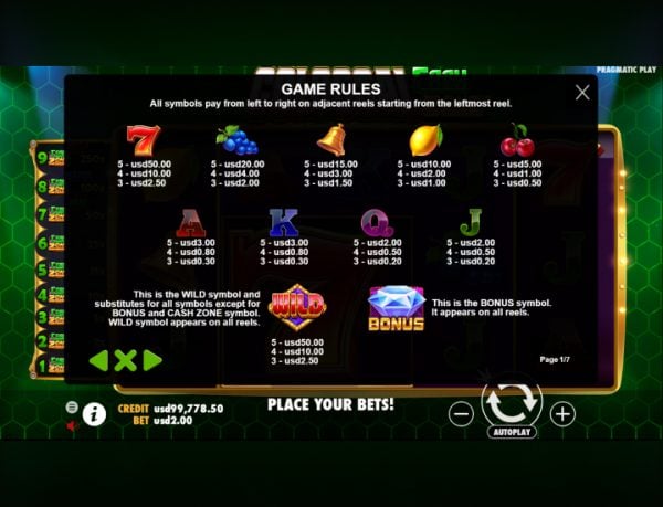 Colossal Cash Zone slot paytable