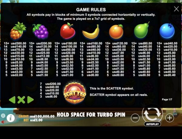Wild Beach Party slot paytable