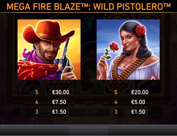 Mega Fire Blaze Wild Pistolero slot paytable